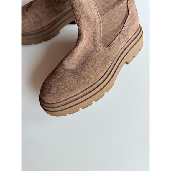 ZARA Brown Suede Leather Lug Sole Platform Ankle Chelsea Boots, Size 36 - Picture 5 of 16
